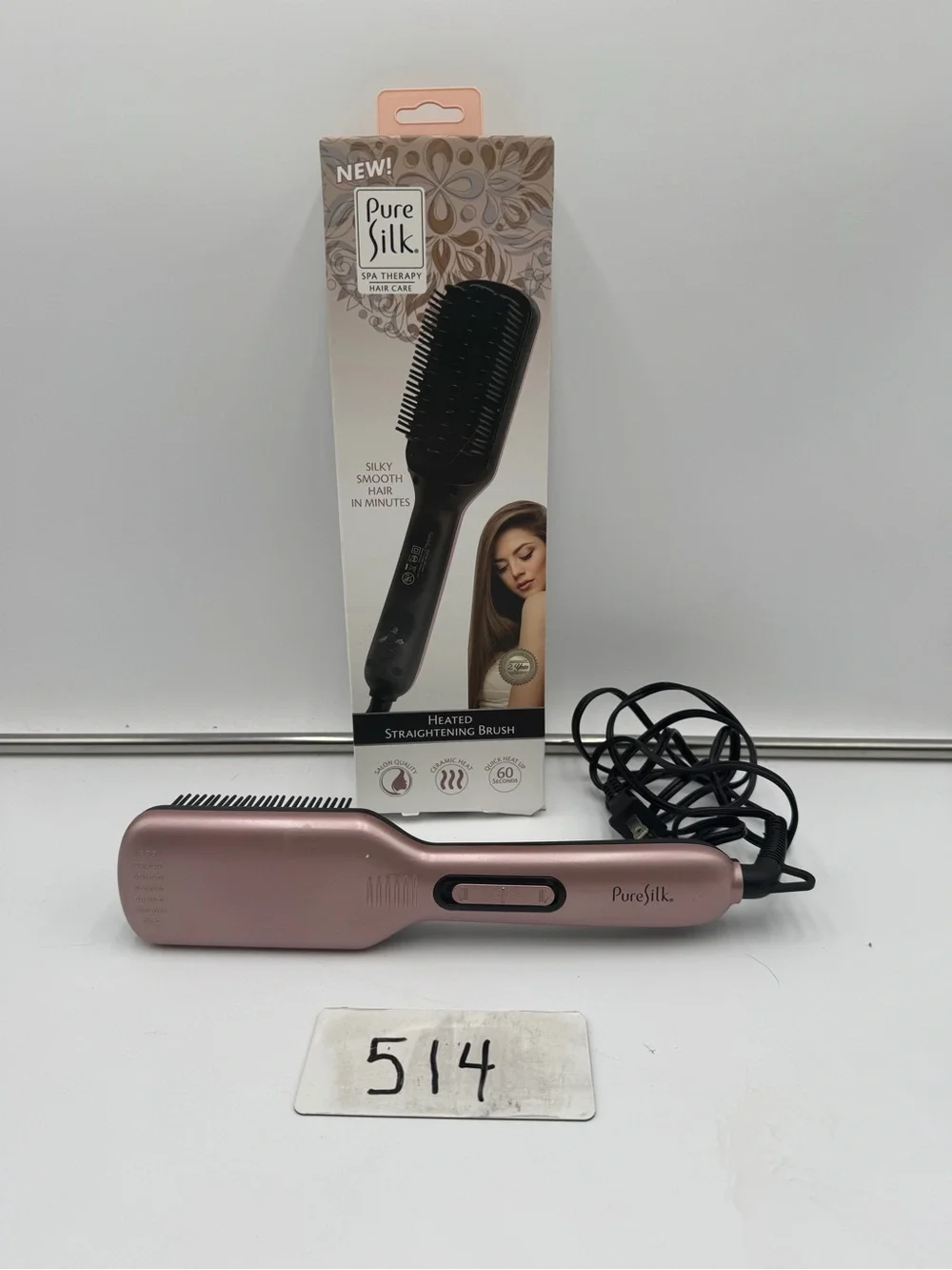 Pure Silk Heated Hair Straightening Brush Ceramic Rose Gold Tested w Box